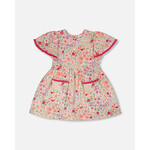 Deux par Deux DEUX PAR DEUX - Robe en mousseline beige imprimé de fleurs 'Petite prairie'