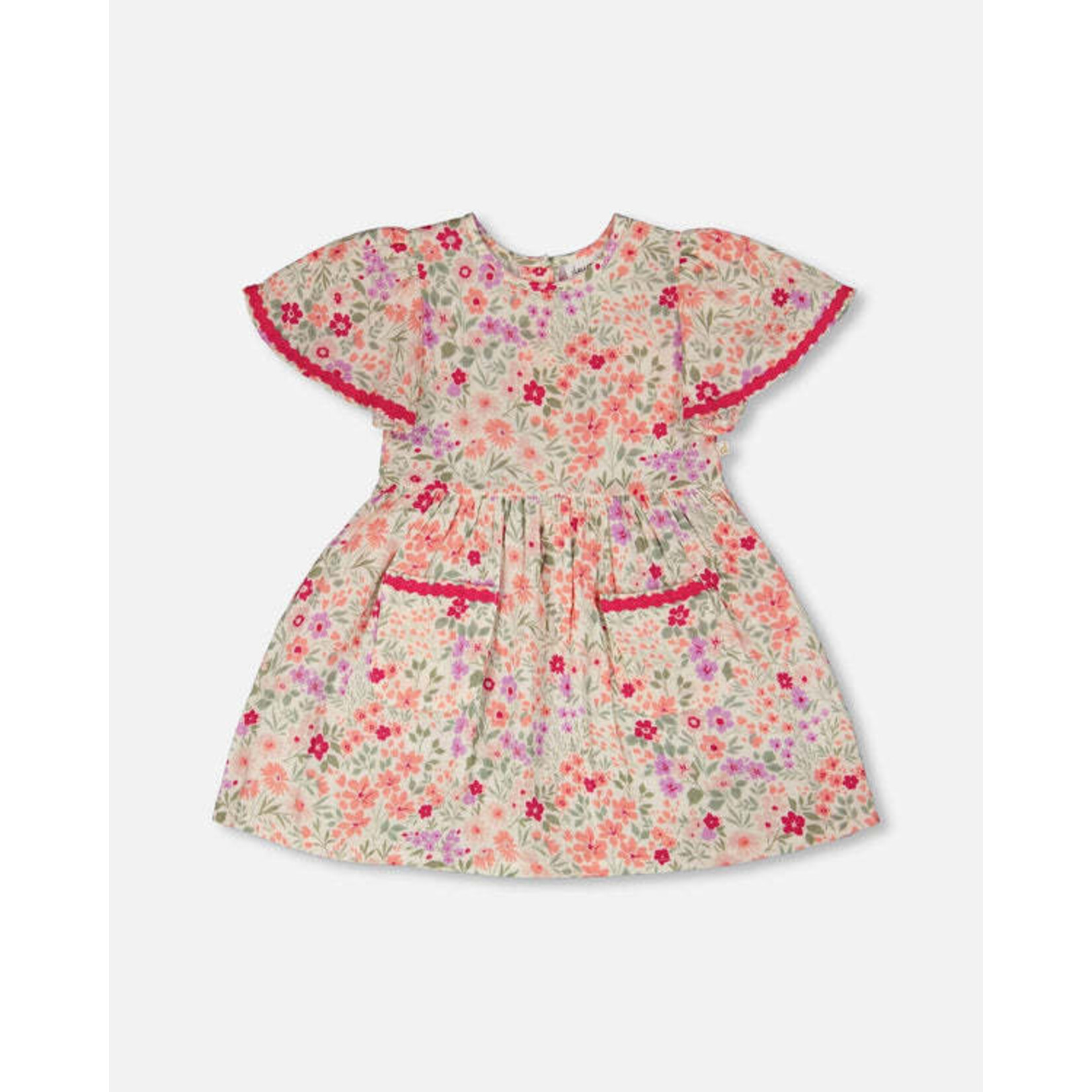 Deux par Deux DEUX PAR DEUX - Robe en mousseline beige imprimé de fleurs 'Petite prairie'