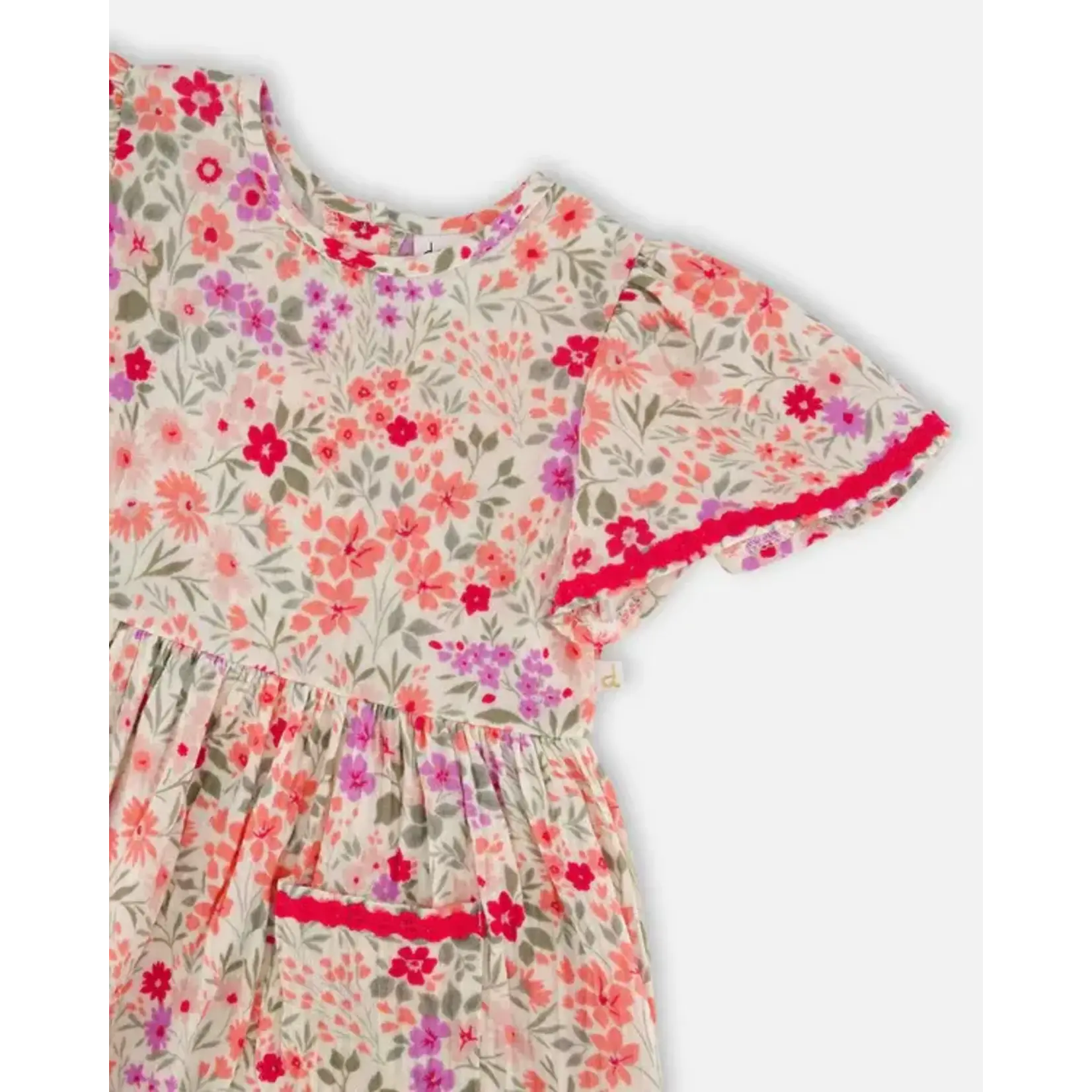 Deux par Deux DEUX PAR DEUX - Robe en mousseline beige imprimé de fleurs 'Petite prairie'