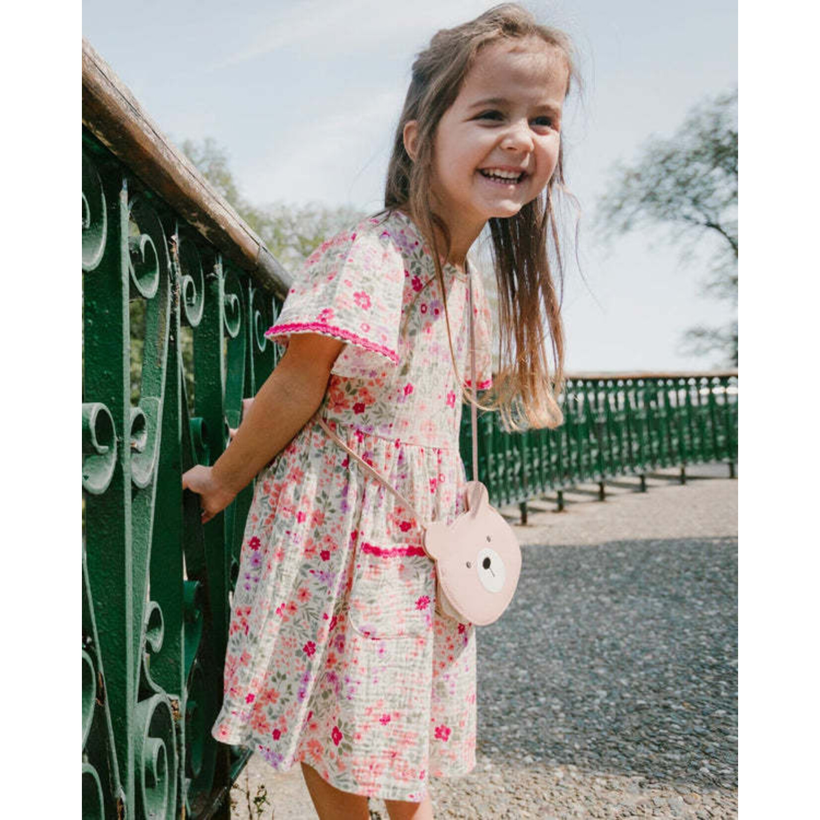 Deux par Deux DEUX PAR DEUX - Beige chiffon dress with floral print 'Little Meadow'