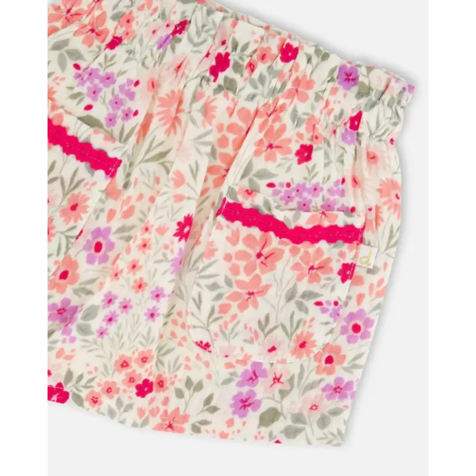 Deux par Deux DEUX PAR DEUX - Beige chiffon skort with floral print 'Little Meadow'