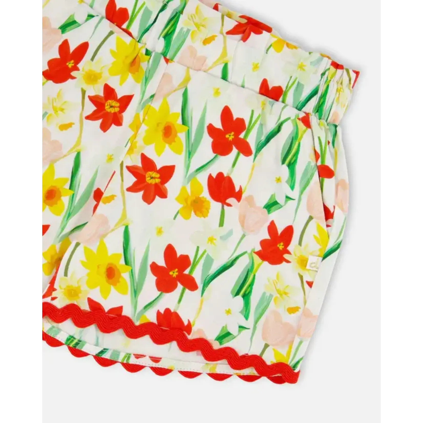 Deux par Deux DEUX PAR DEUX - Short en viscose blanc imprimé jonquilles 'Sous les jonquilles'