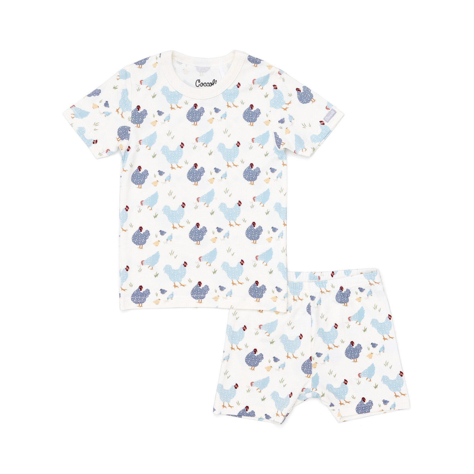 Coccoli COCCOLI - Two-piece white short pyjamas with blue chicken print