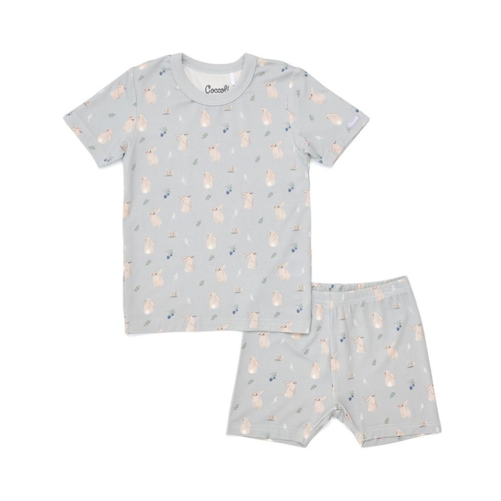 Coccoli COCCOLI - Two-piece short pyjama set in blue/grey with rabbit print