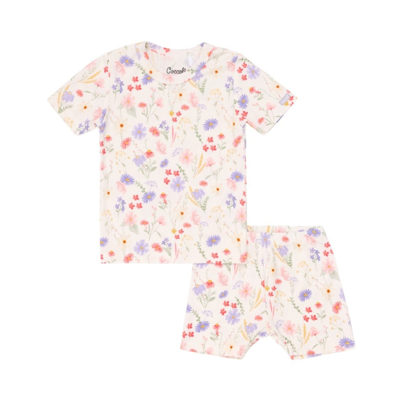 Coccoli COCCOLI - Pyjama court deux pièces blanc avec imprimé de fleurs colorées