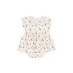 Coccoli COCCOLI - Beige modal baby dress with built-in bodysuit and blackberry print
