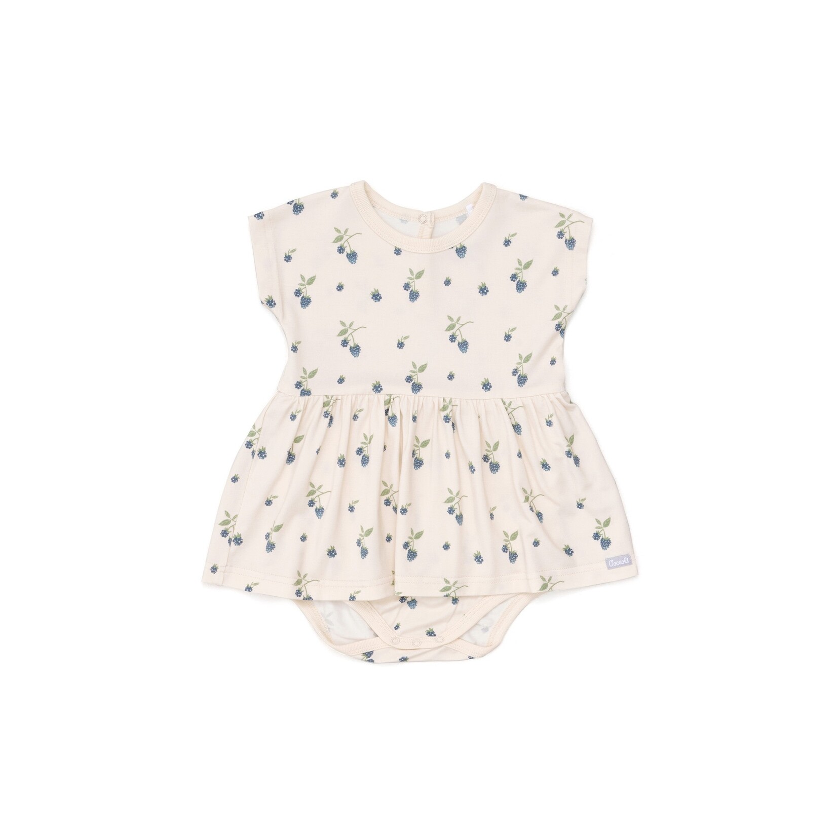 Coccoli COCCOLI - Beige modal baby dress with built-in bodysuit  and blackberry print