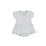 Coccoli COCCOLI - Blue-grey modal dress with short sleeves, built-in bodysuit, and rabbit print
