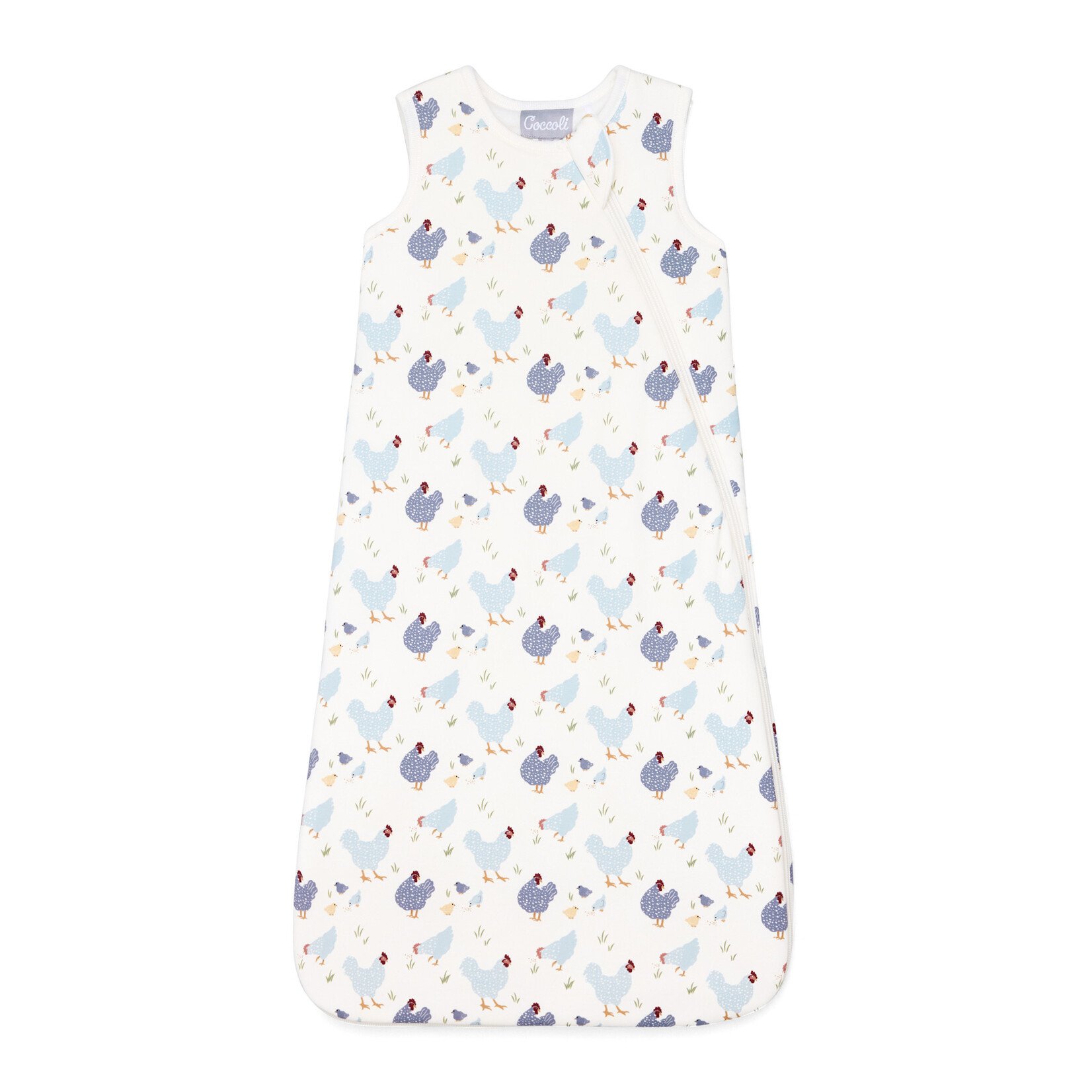 Coccoli COCCOLI - White Sleeping Bag with Blue Chicken Pattern - 1.5 TOGS