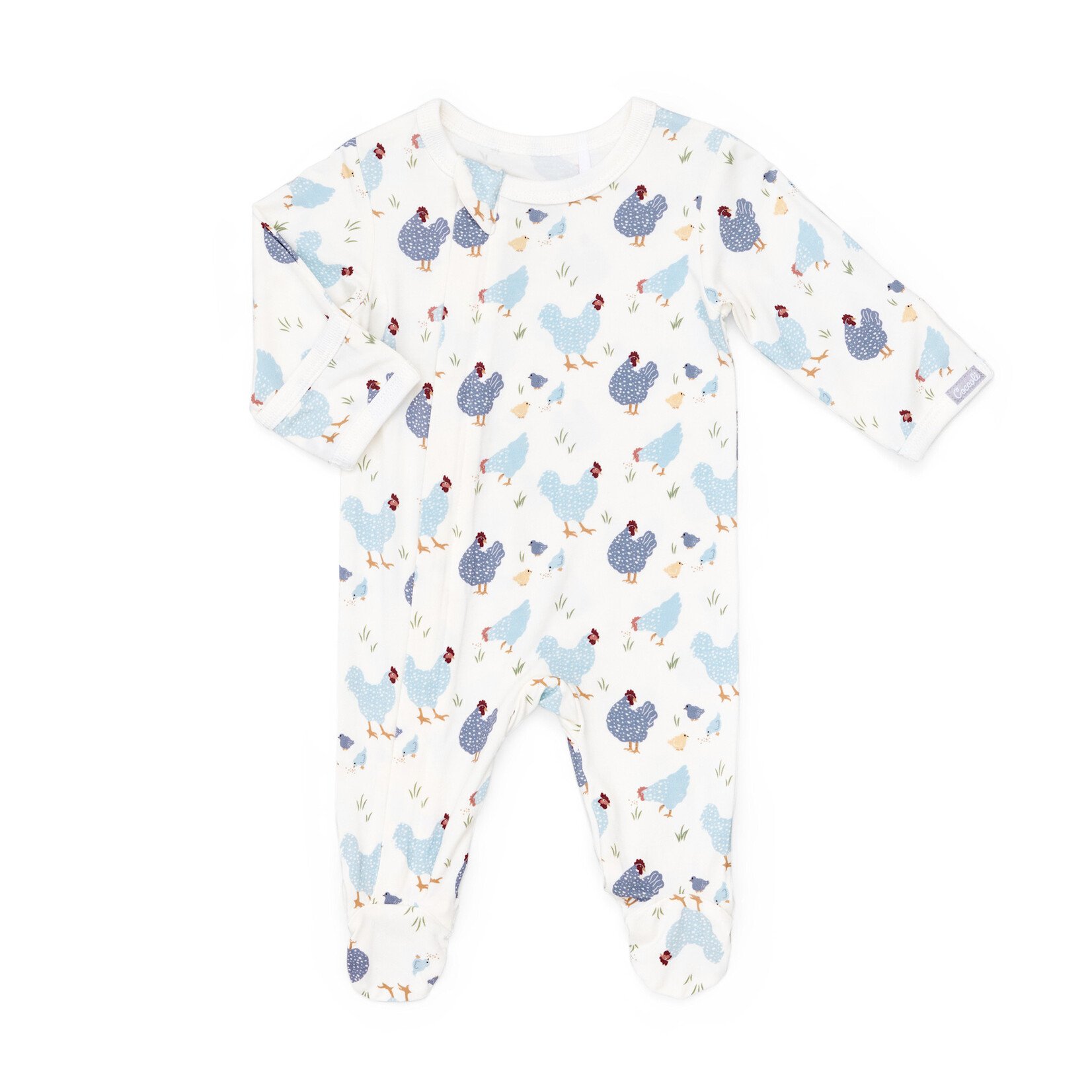 Coccoli COCCOLI - One-piece modal white baby pyjamas with blue chicken print