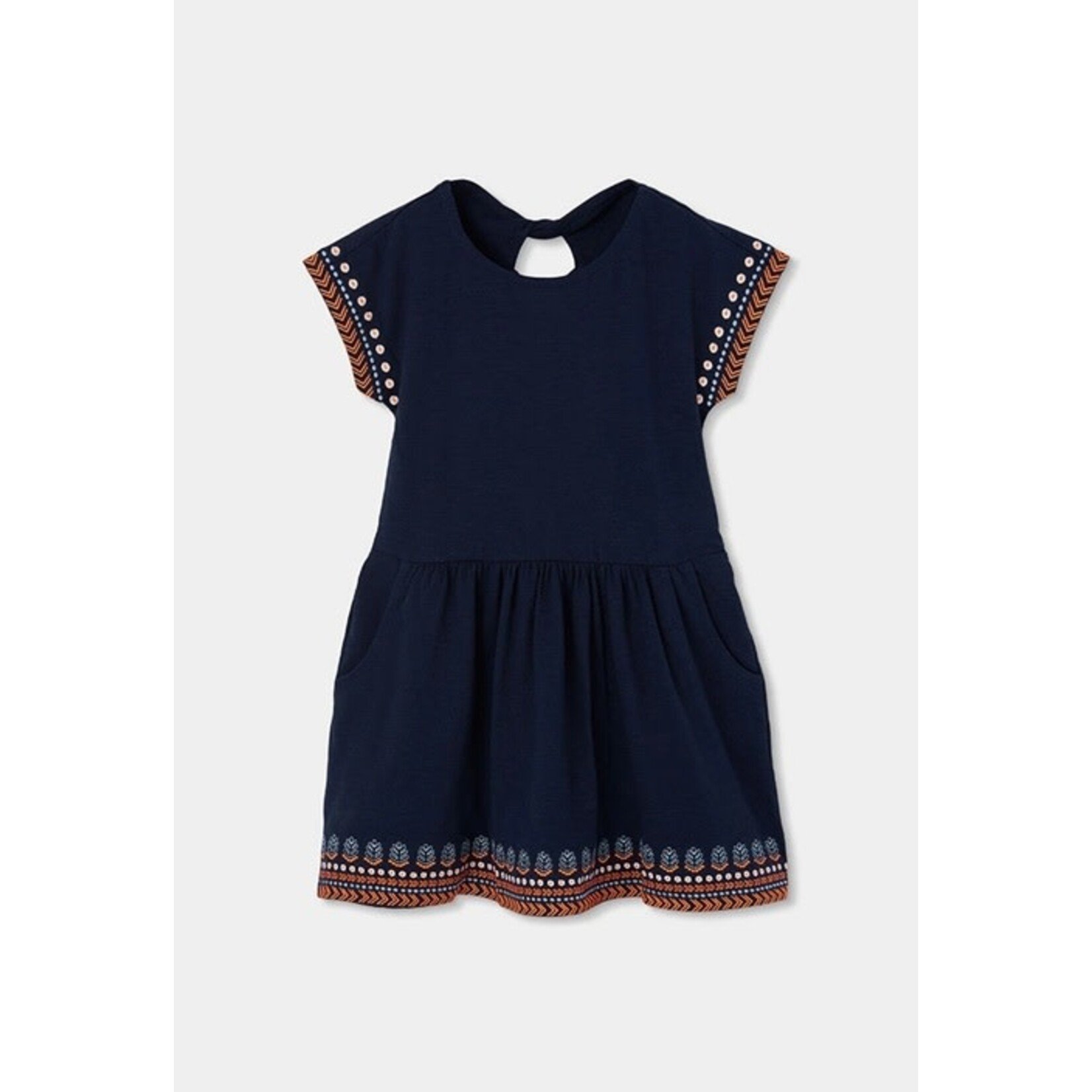 Boboli BOBOLI - Robe bleu marine avec broderies et poches