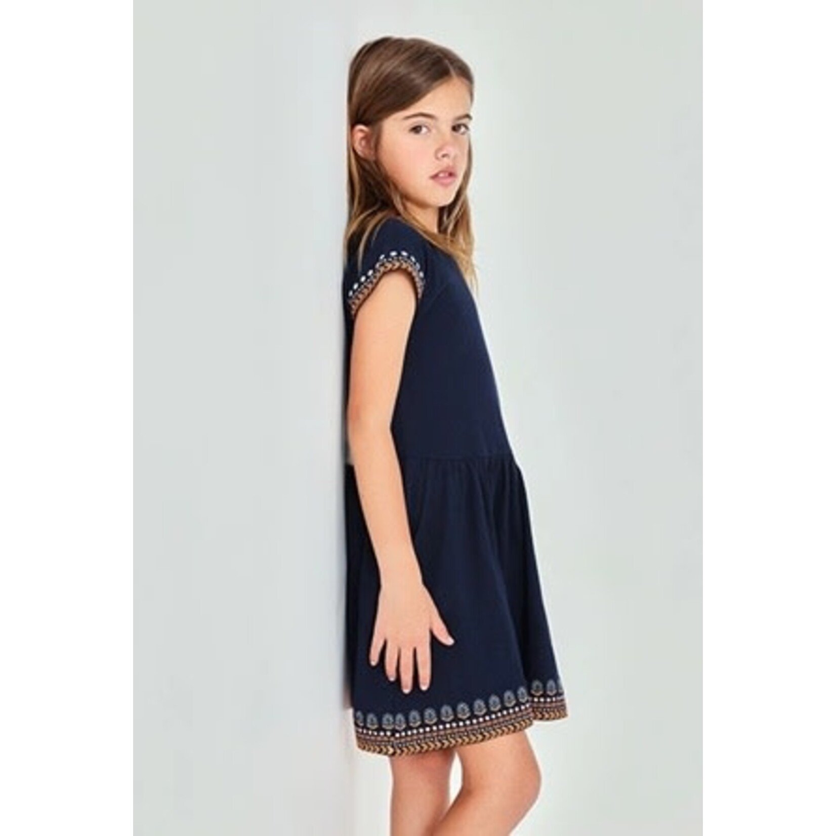 Boboli BOBOLI - Navy blue dress with embroidery and pockets
