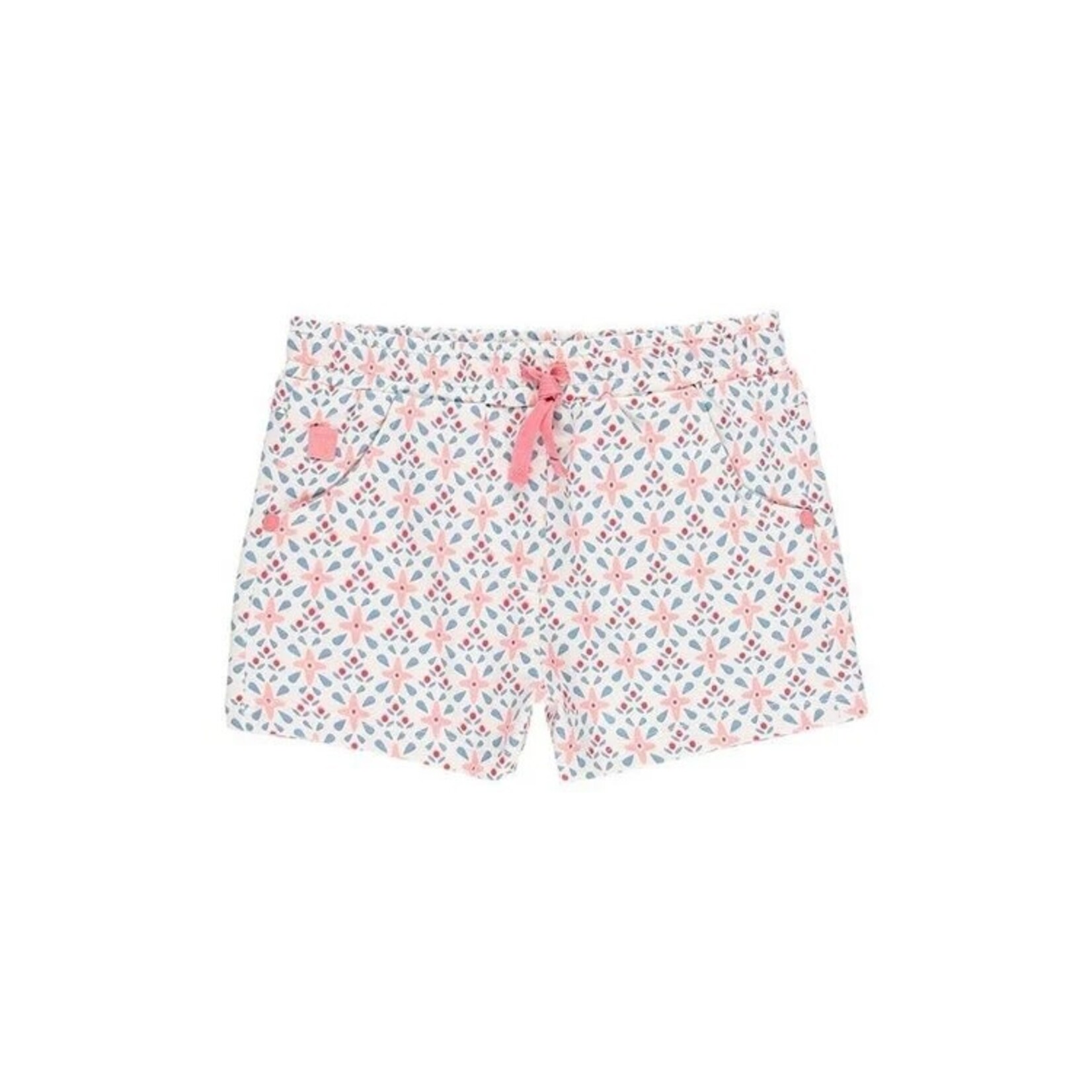 Boboli BOBOLI- Short en coton blanc crème avec imprimé coloré dans les tons bleu et rose