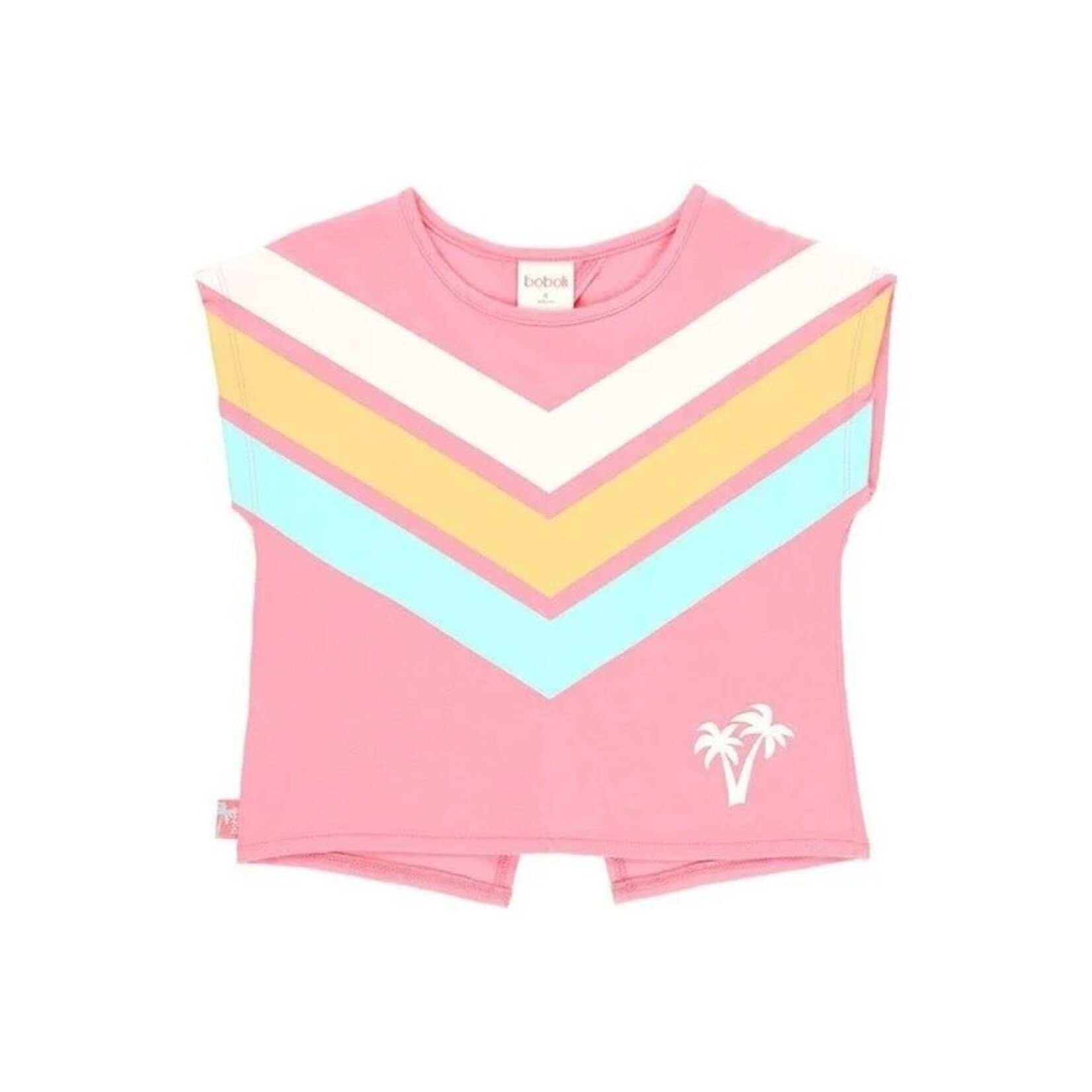 Boboli BOBOLI - Pink short-sleeved T-shirt with palm tree and stripe pattern and open back