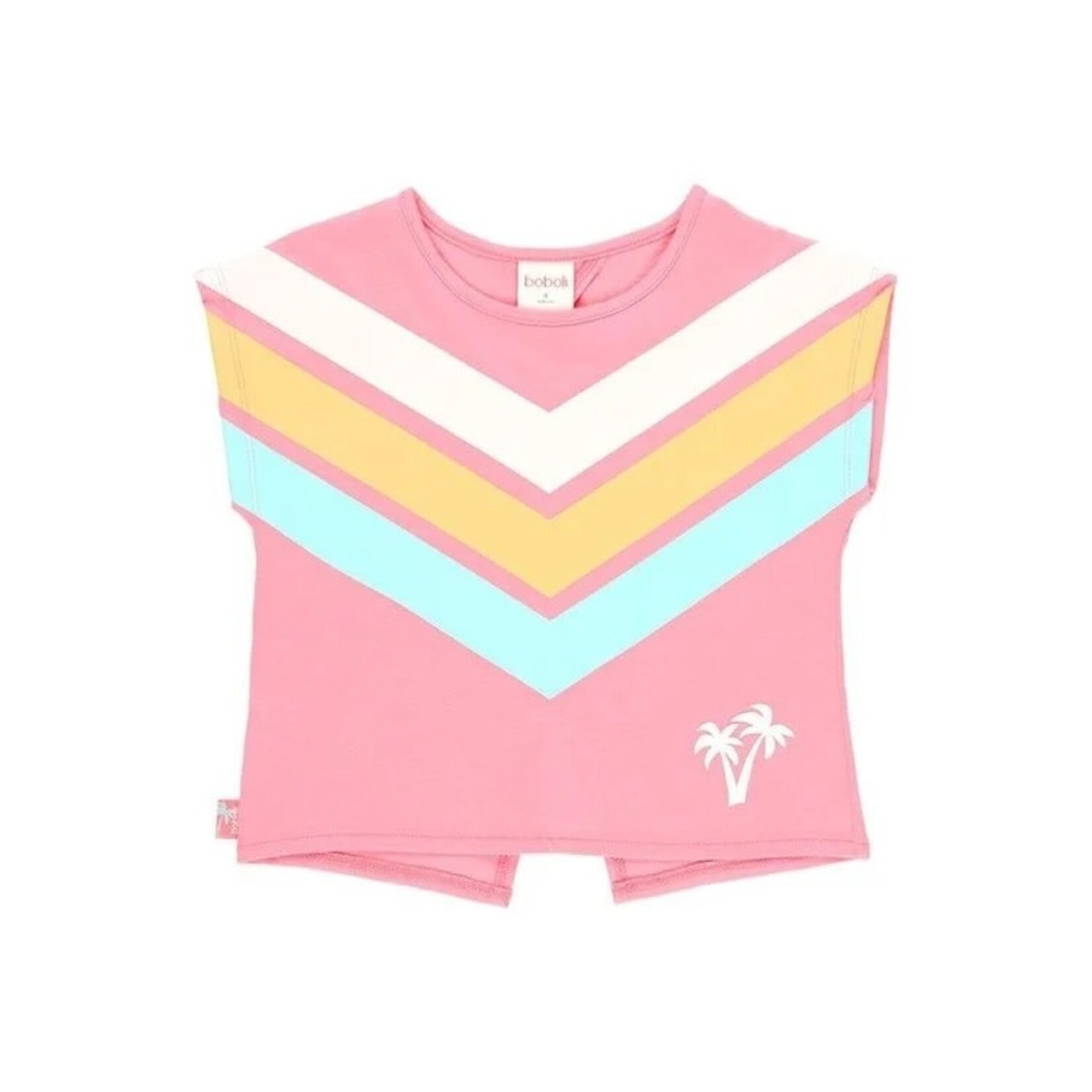 Boboli BOBOLI - T-shirt rose à manche courte avec motif de palmier et lignes avec dos ouvert