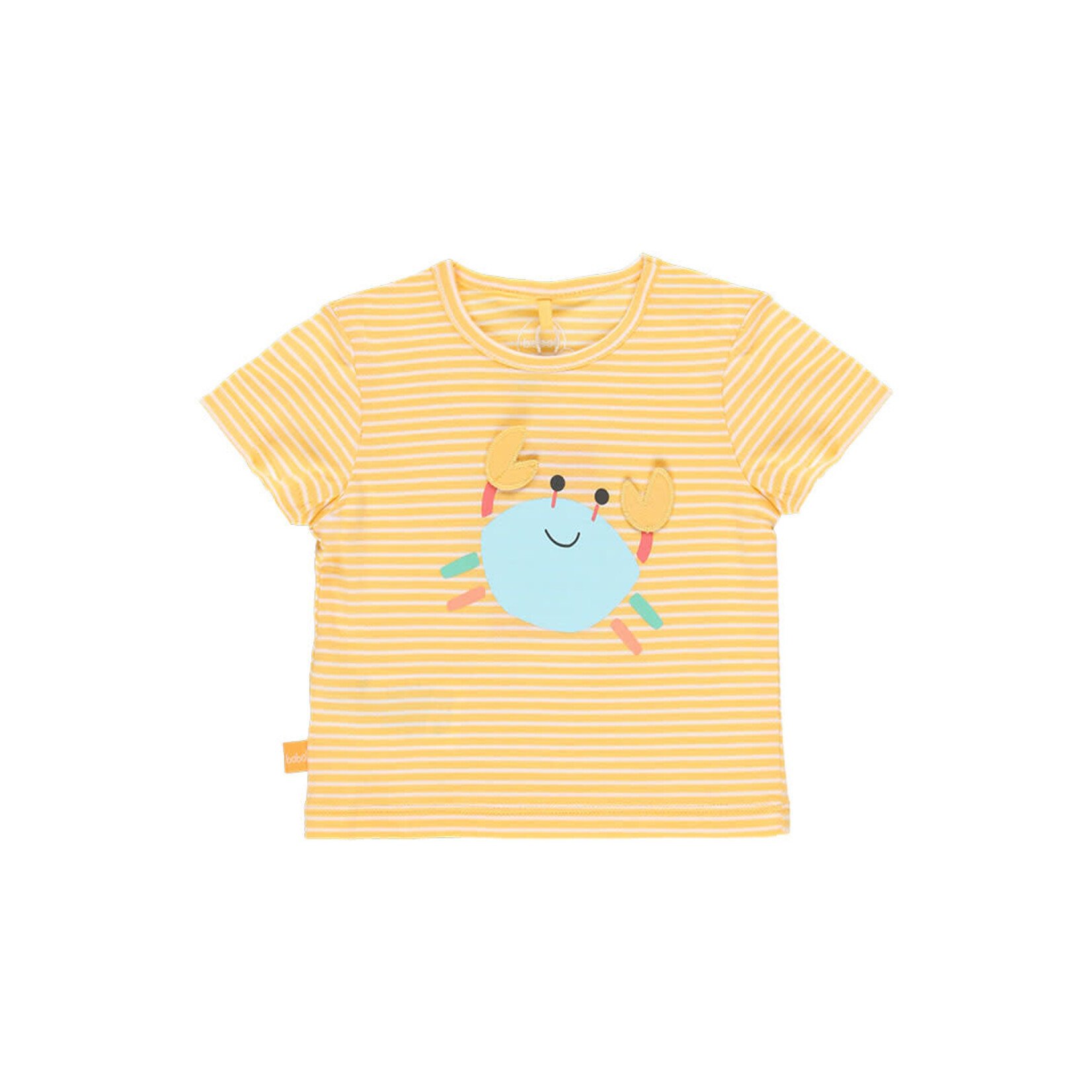 Boboli BOBOLI - Two-piece set - yellow and white striped t-shirt with crab print and denim shorts with yellow drawstring