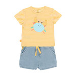 Boboli BOBOLI - Ensemble deux pièces - t-shirt ligné jaune et blanc avec imprimé crabe et short denim avec cordon jaune