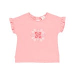 Boboli BOBOLI - Pink short-sleeved T-shirt with ruffles and small floral embroidery
