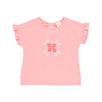 Boboli BOBOLI - T-shirt rose à manches courtes à volants avec broderies de petites fleurs
