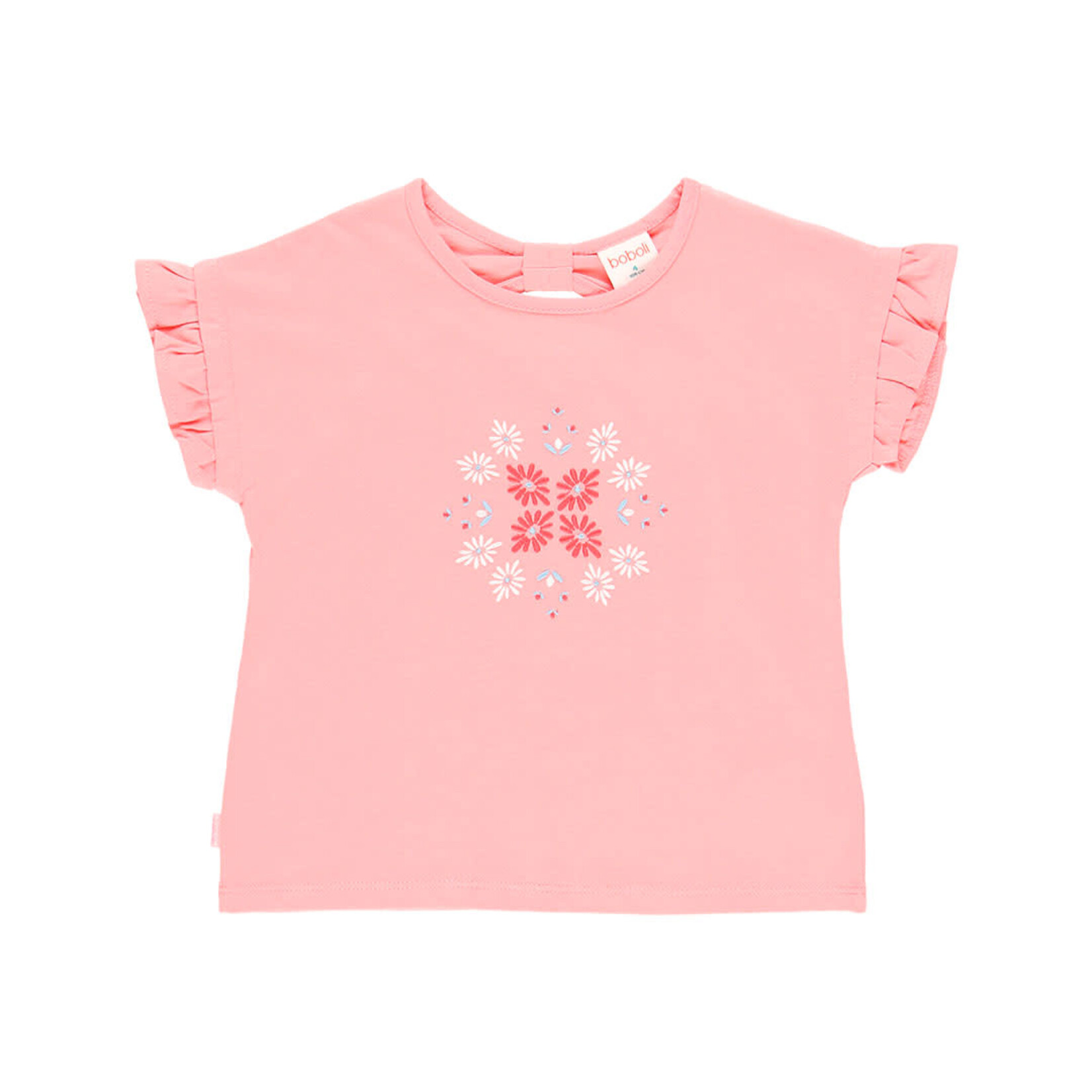 Boboli BOBOLI - T-shirt rose à manches courtes à volants avec broderies de petites fleurs