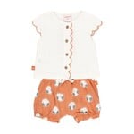 Boboli BOBOLI - Ensemble deux pièces - Chemise blanche avec détails oranges et short orange avec imprimé de soleils