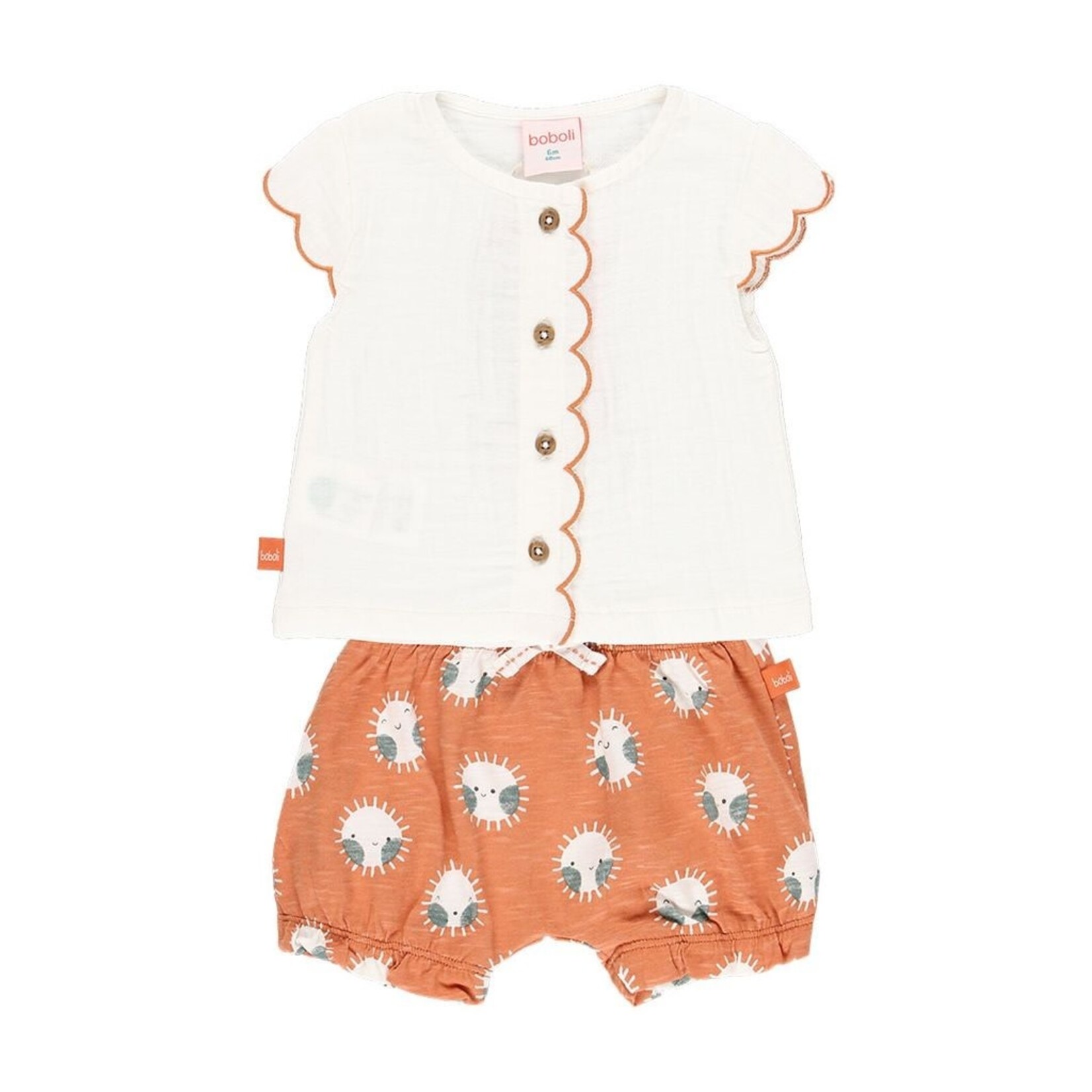 Boboli BOBOLI - Two-piece set - White shirt with orange details and orange shorts with sun print