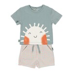 Boboli BOBOLI - Two-piece set - Blue/green T-shirt with sun print and checkered shorts