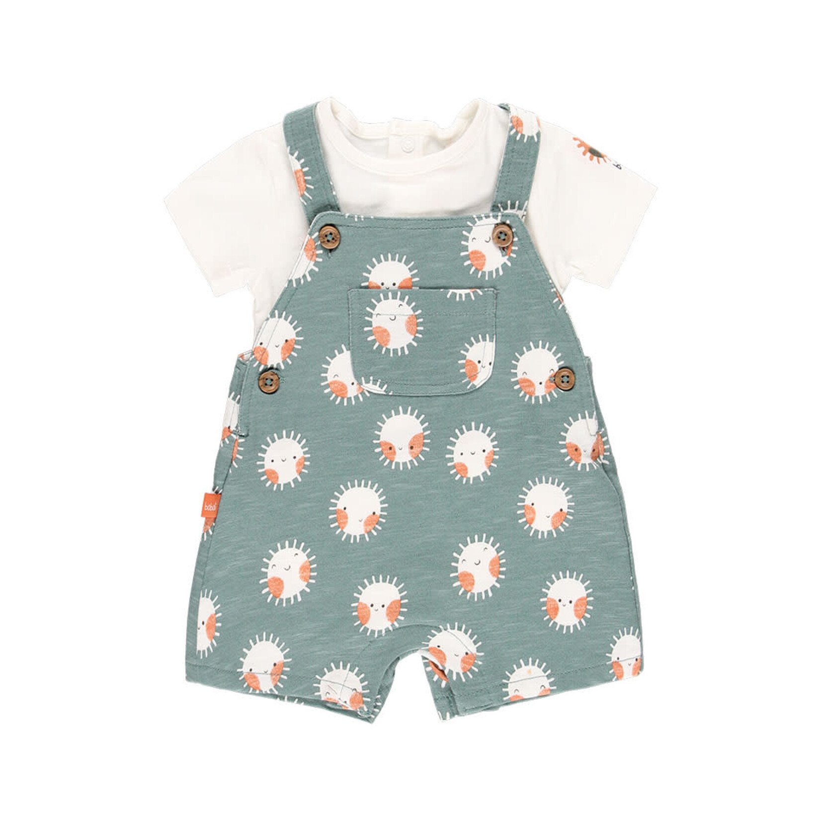 Boboli BOBOLI - Two-piece set - White bodysuit and green overalls with sun print