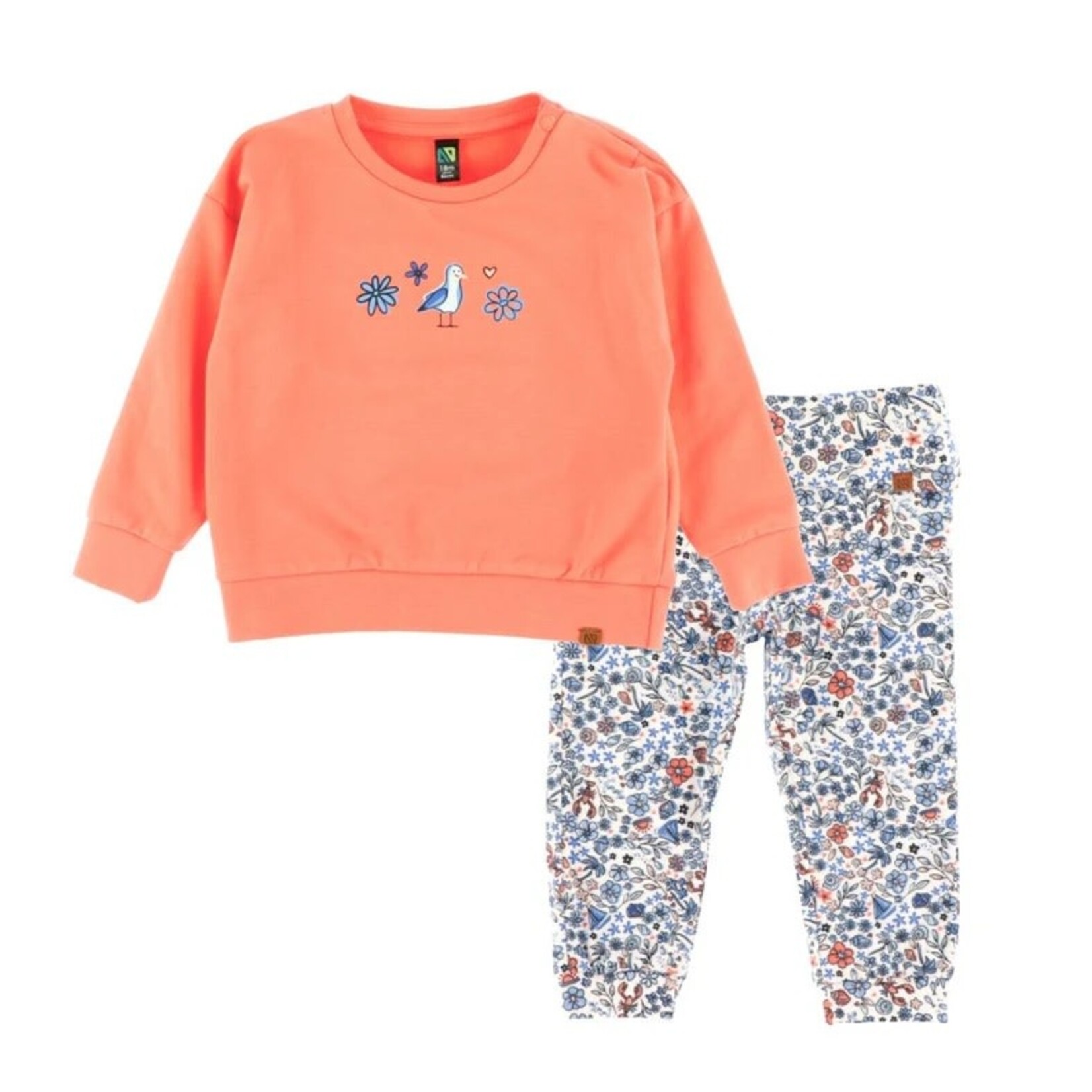 Nanö NANÖ - 2-piece set: Coral sweater with seagull embroidery and floral leggings & co 'Ahoy sailor!'