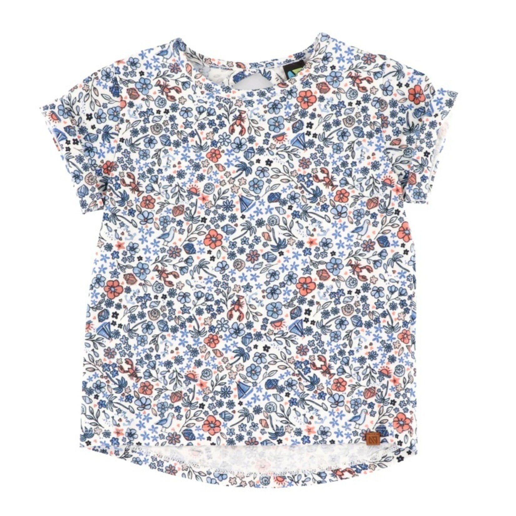 Nanö NANÖ - T-shirt ivoire avec imprimé de fleurs et motifs de la mer 'Vacances à la mer'