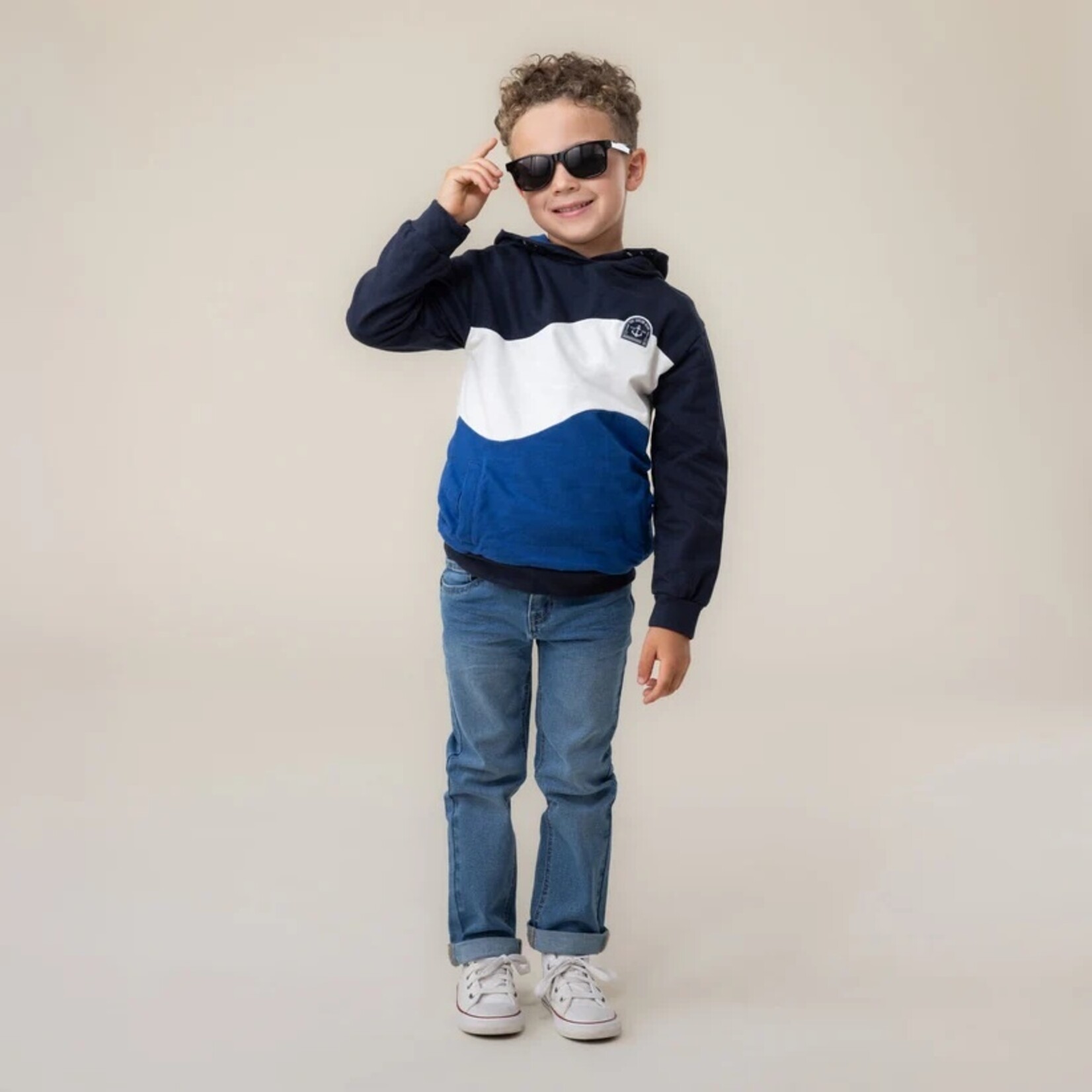 Nanö NANÖ - Navy blue and white 'Coastal Breeze' hooded sweater