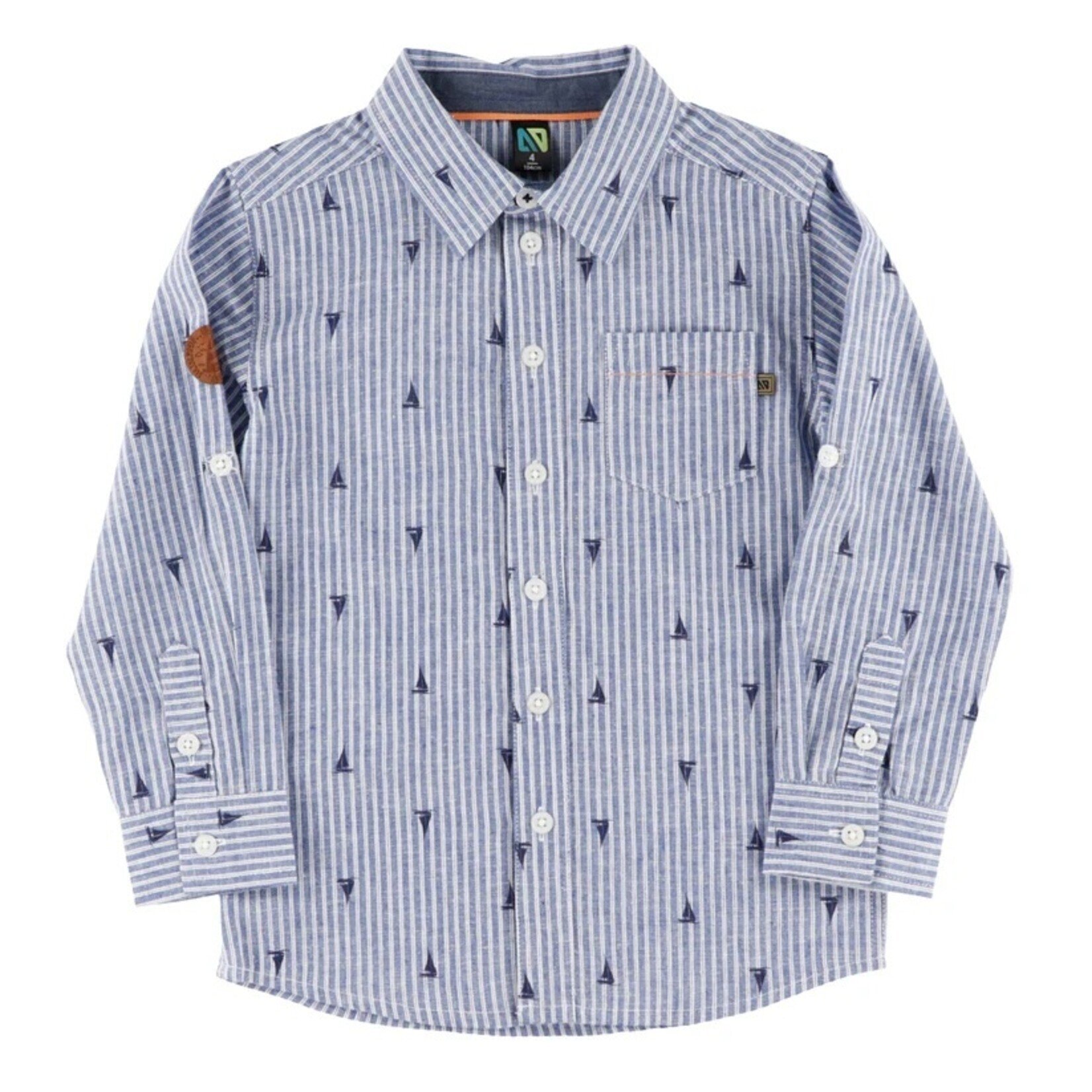 Nanö NANÖ - Chemise manches longues bleu ligné blanche avec motif de voiliers 'Brise Côtière'