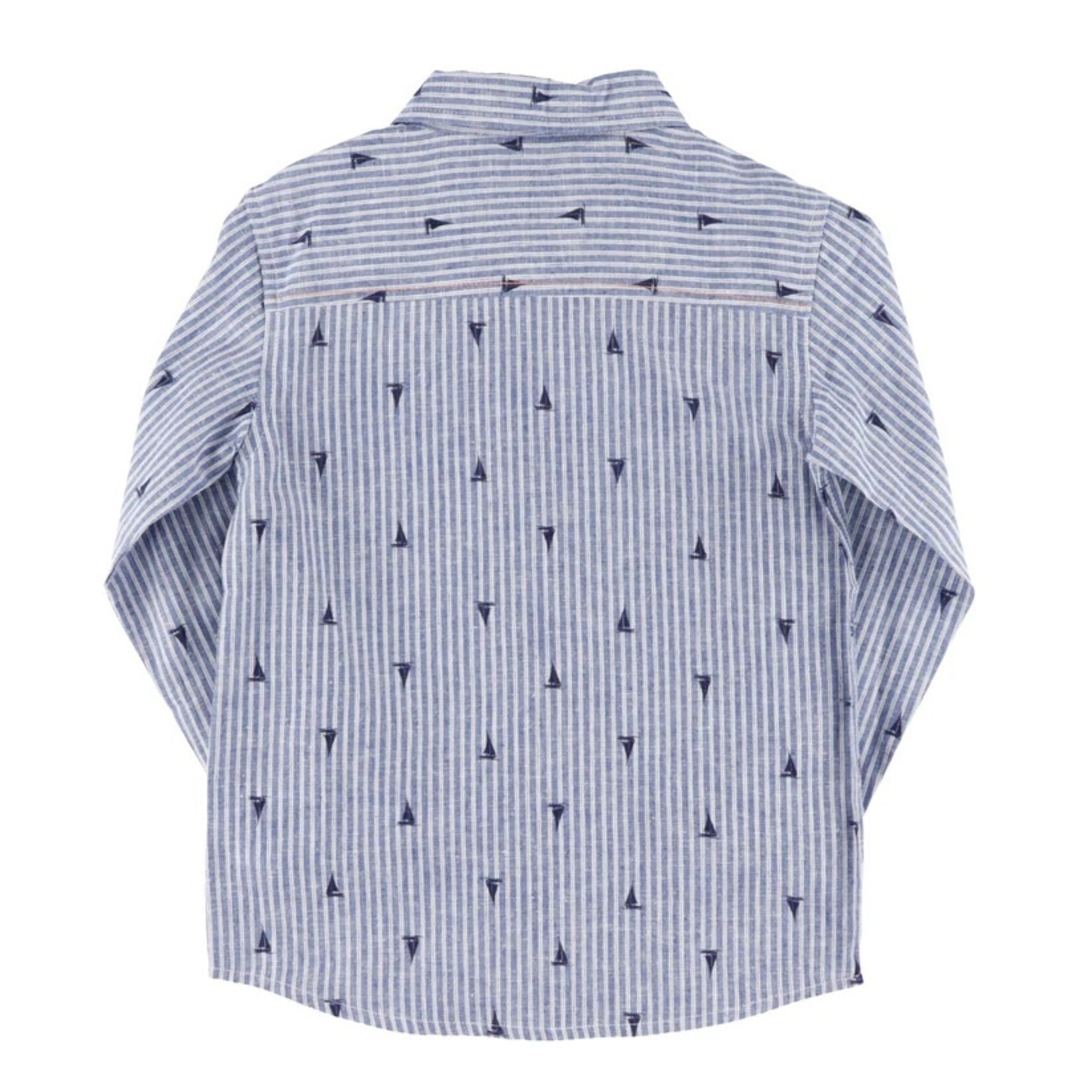 Nanö NANÖ - Long-sleeved blue shirt with white stripes and a 'Coastal Breeze' sailboat pattern