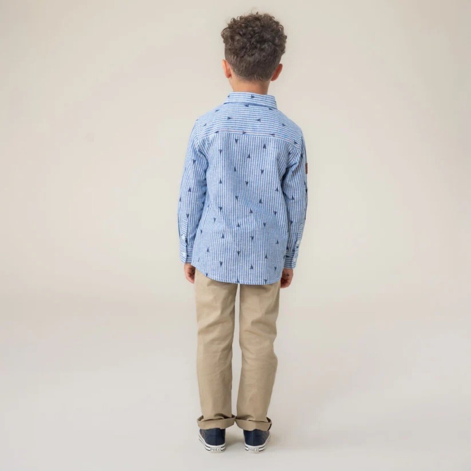 Nanö NANÖ - Chemise manches longues bleu ligné blanche avec motif de voiliers 'Brise Côtière'