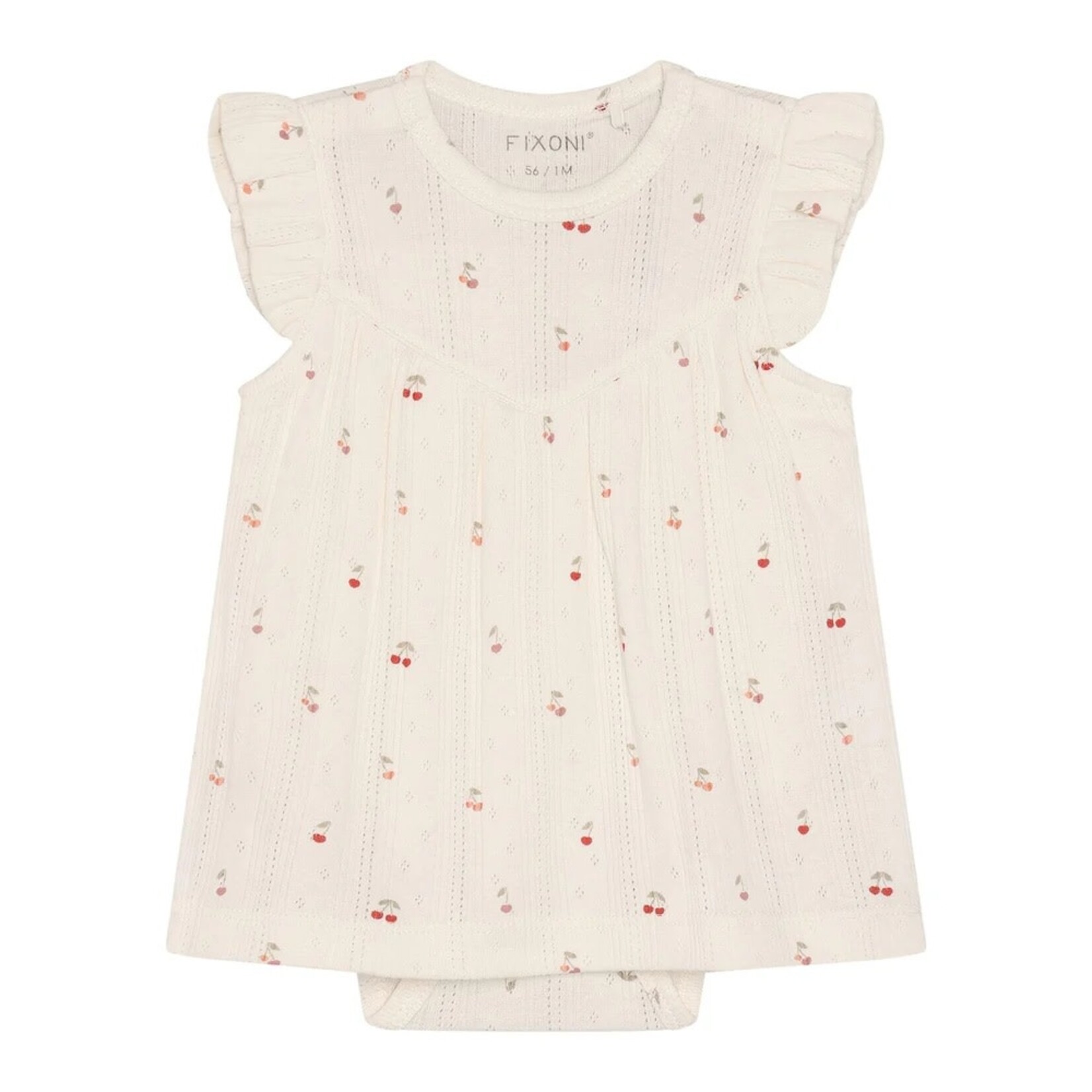 Fixoni FIXONI - Robe avec cache-couche intégré crème en pointelle avec motif de cerises