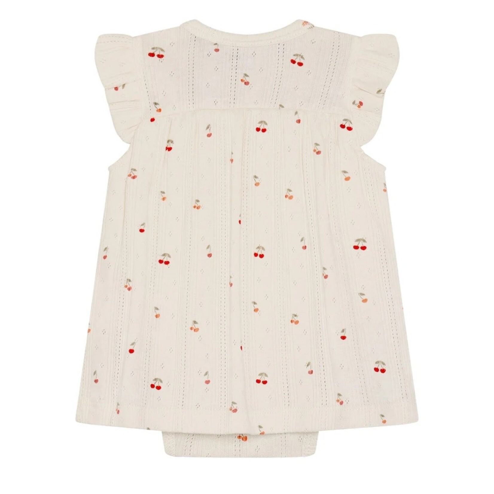 Fixoni FIXONI - Robe avec cache-couche intégré crème en pointelle avec motif de cerises