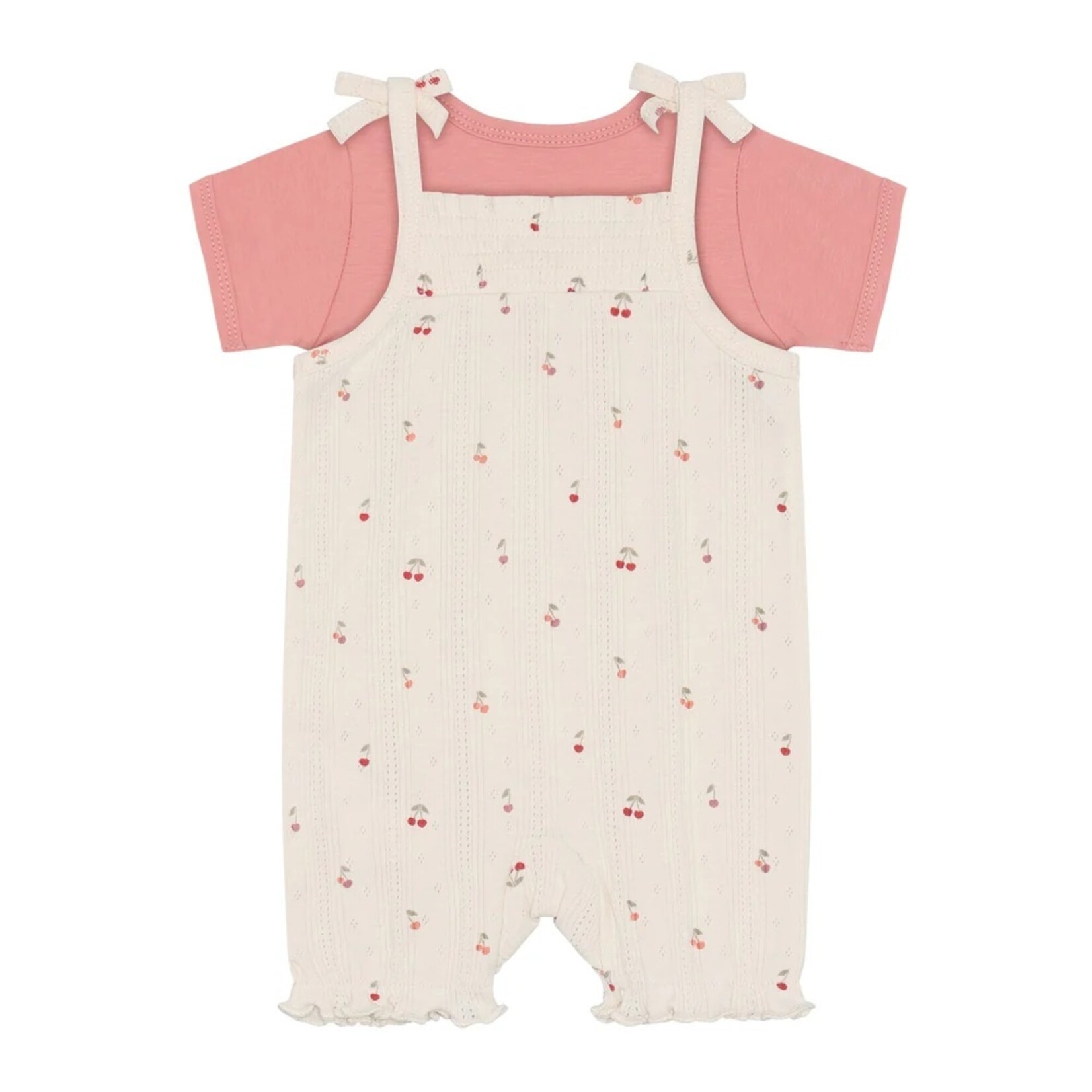 Fixoni FIXONI - Ensemble avec cache-couche rose et salopette en pointelle avec motif de cerises