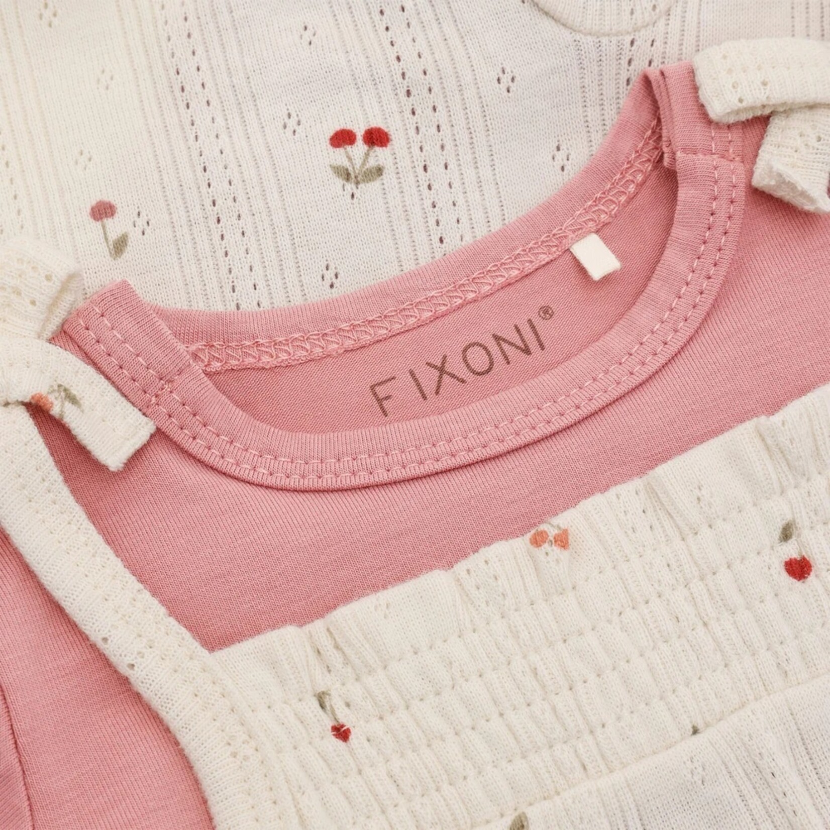Fixoni FIXONI - Ensemble avec cache-couche rose et salopette en pointelle avec motif de cerises