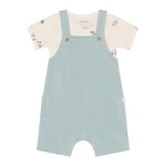 Fixoni FIXONI - Set with cream-colored bodysuit with scooter print and blue overalls