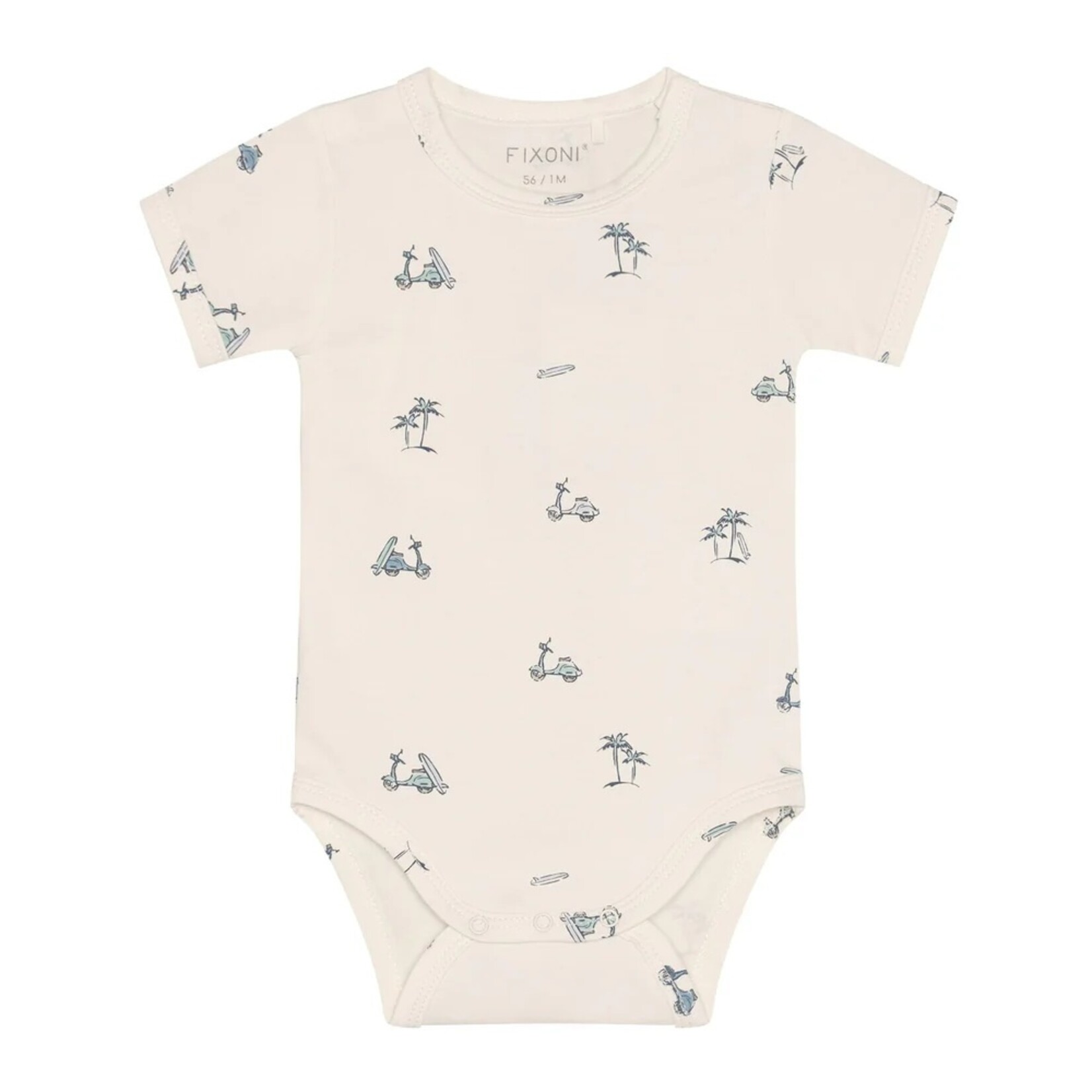 Fixoni FIXONI - Ensemble avec cache-couche crème avec motif de scooter et salopette bleue