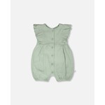 Deux par Deux DEUX PAR DEUX - Barboteuse avec volants en jersey pointelle de coton vert 'Douce savane'