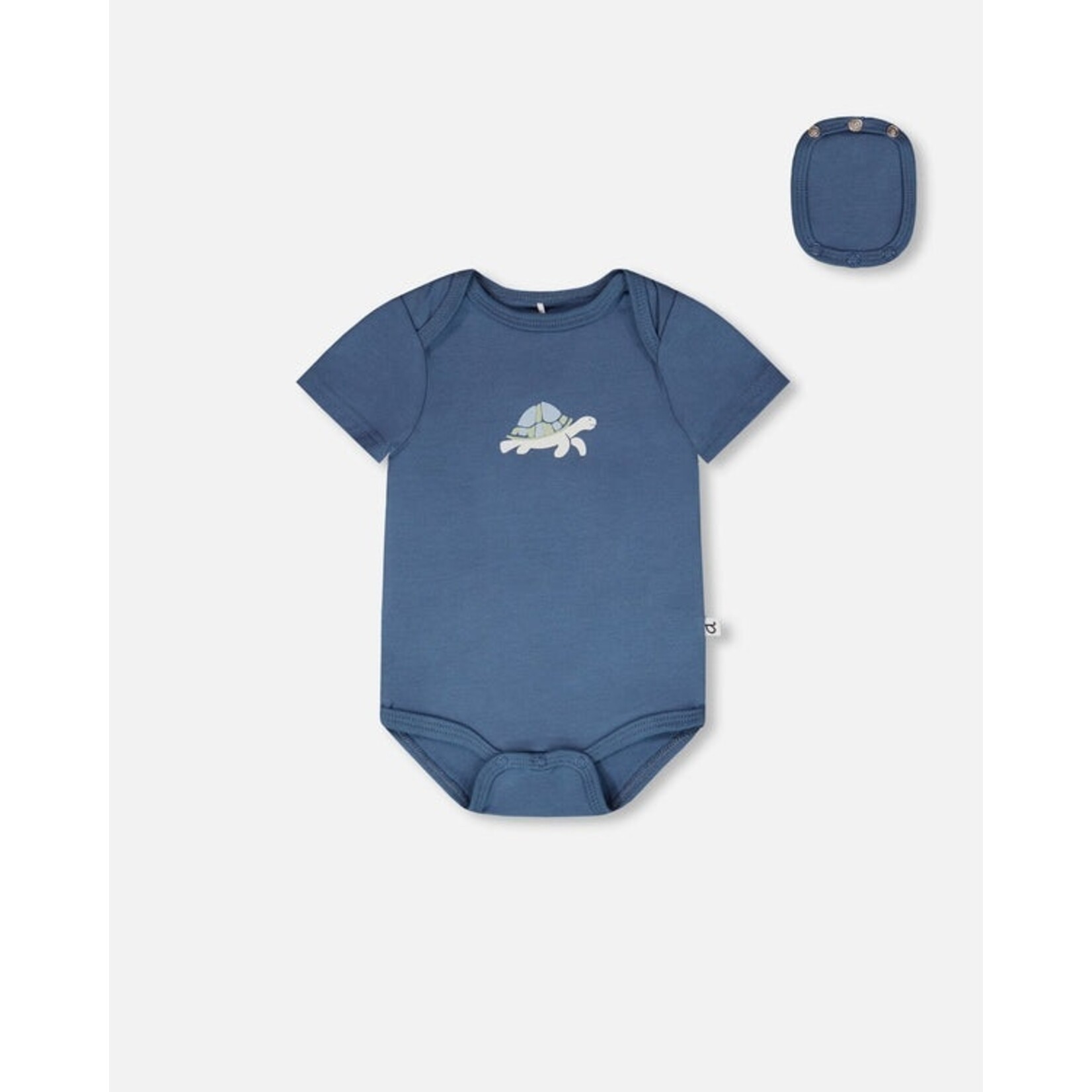 Deux par Deux DEUX PAR DEUX- Evolutionary blue organic cotton bodysuit  with turtle print 'À pas de tortue'