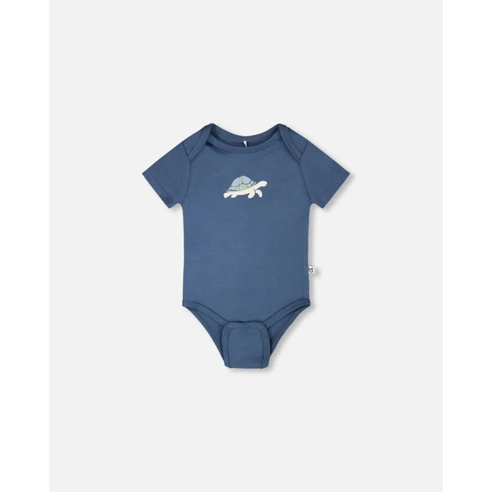 Deux par Deux DEUX PAR DEUX- Evolutionary blue organic cotton bodysuit  with turtle print 'À pas de tortue'