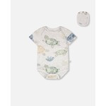 Deux par Deux DEUX PAR DEUX- Evolutionary grey organic cotton bodysuit with turtle print 'À pas de tortue'