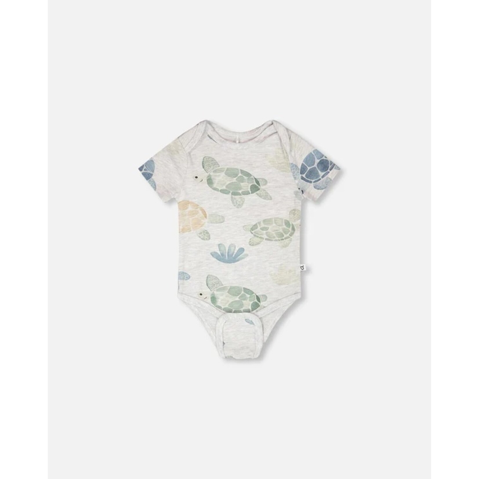 Deux par Deux DEUX PAR DEUX- Evolutionary grey organic cotton bodysuit with turtle print 'À pas de tortue'