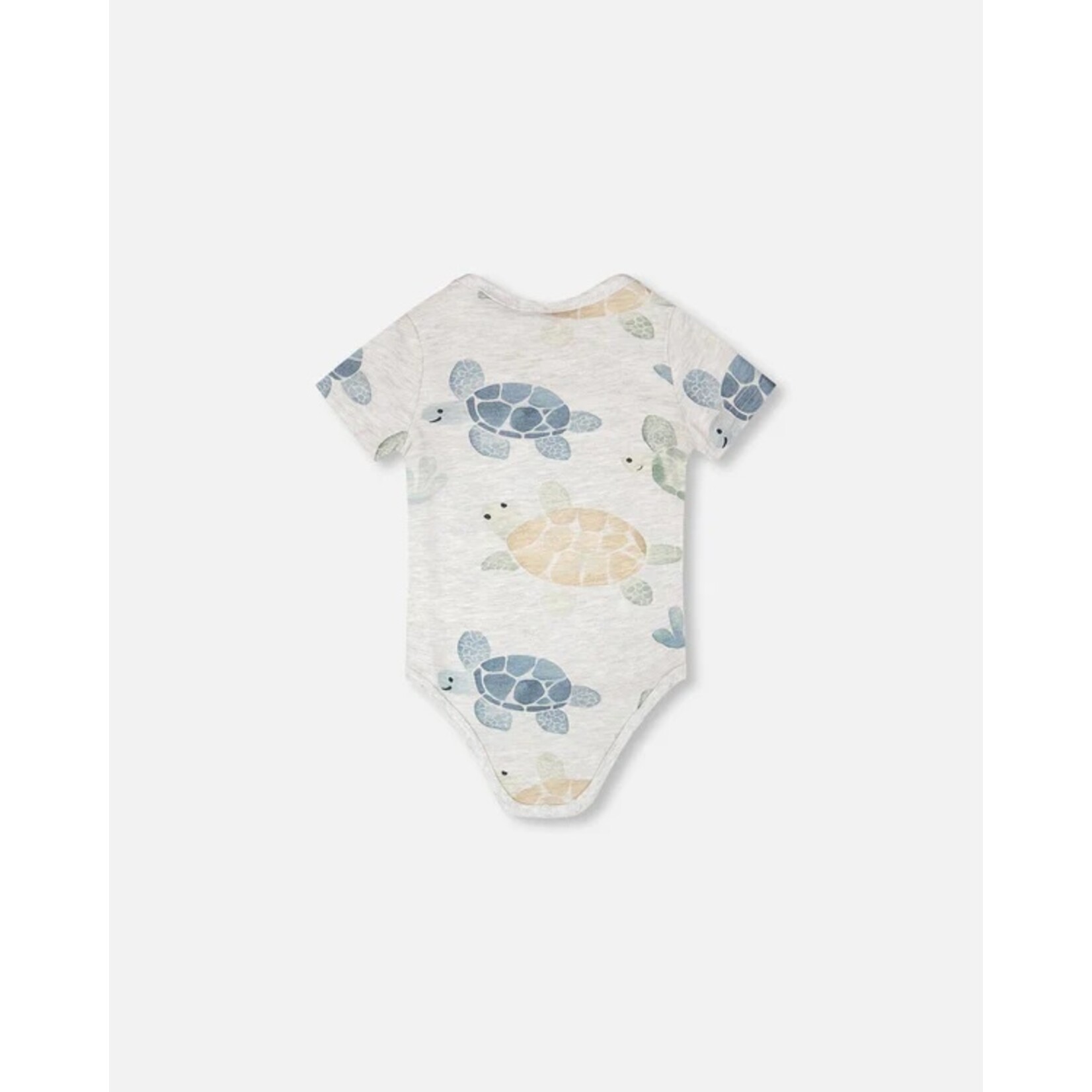 Deux par Deux DEUX PAR DEUX- Evolutionary grey organic cotton bodysuit with turtle print 'À pas de tortue'