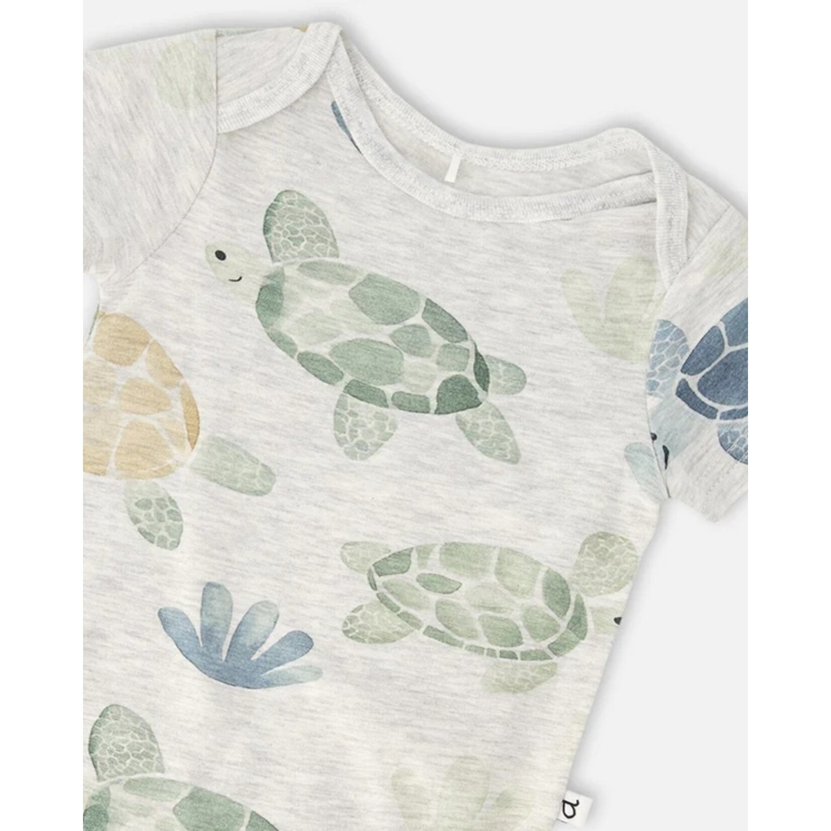 Deux par Deux DEUX PAR DEUX - Cache-couche évolutif en jersey de coton biologique gris chiné avec imprimé de tortues 'À pas de tortue'