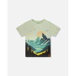 Deux par Deux DEUX PAR DEUX-  Sage-colored jersey T-shirt with mountain print ' B.O.Y.S.'