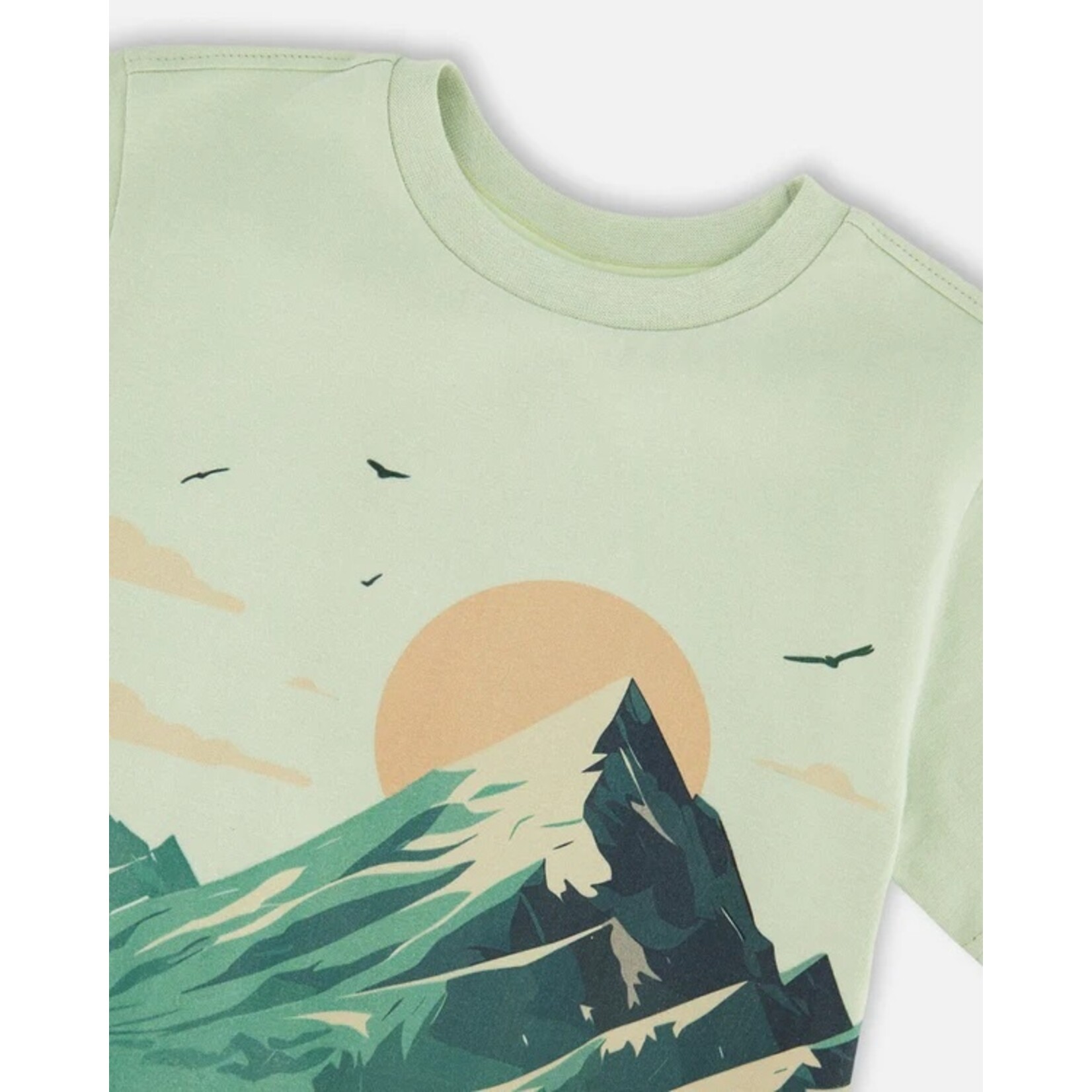 Deux par Deux DEUX PAR DEUX-  Sage-colored jersey T-shirt with mountain print ' B.O.Y.S.'