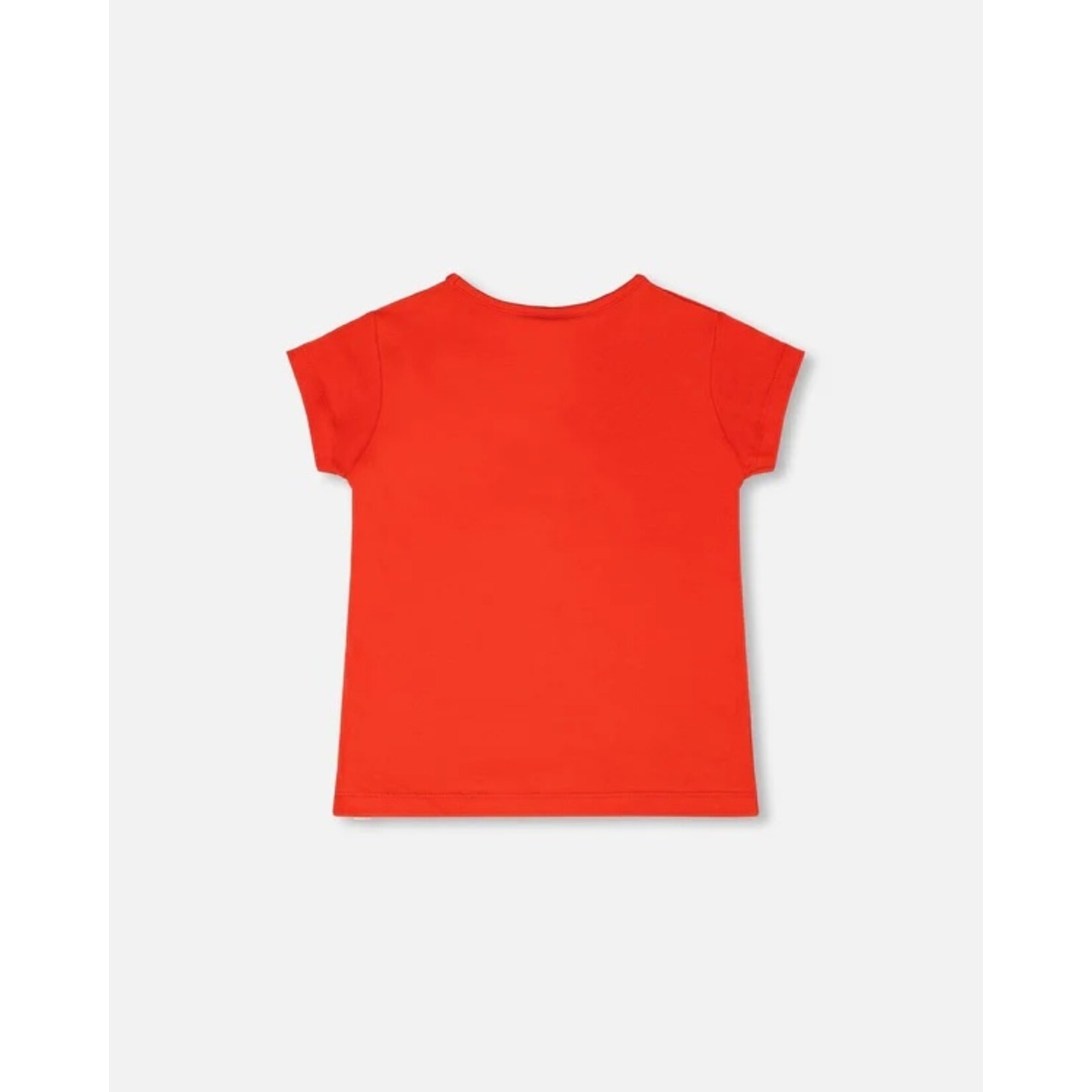 Deux par Deux DEUX PAR DEUX- Red jersey T-shirt with a reversible sequined flower 'Under the Daffodils'
